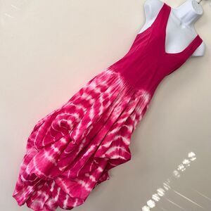 Chelsea & Theodore Pink Tie Dye Summer Dress w Bustle Up Bottom Small Maxi/Midi